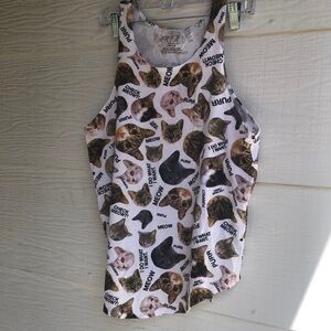 Cat Print Tank Top by Freeze - White and Brown
